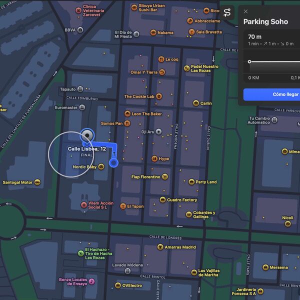 Mapa con el recorrido a pie desde el aparcamiento Parking Soho hasta Estudio Equilátero en Las Rozas de Madrid.